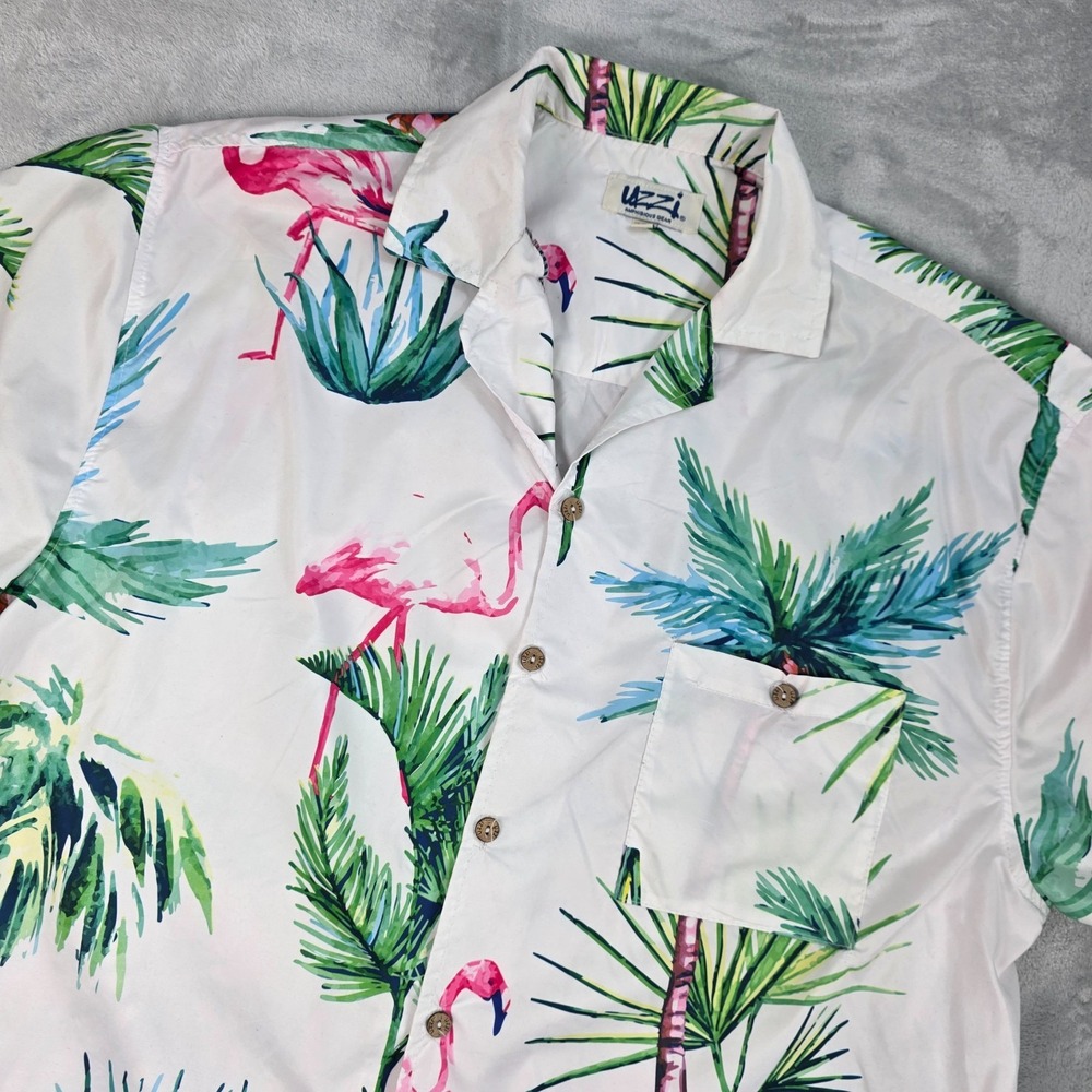 Uzzi Amphibious Gear Hawaiian Shirt Mens XL White Resort Cruise‎ Vacation Beach